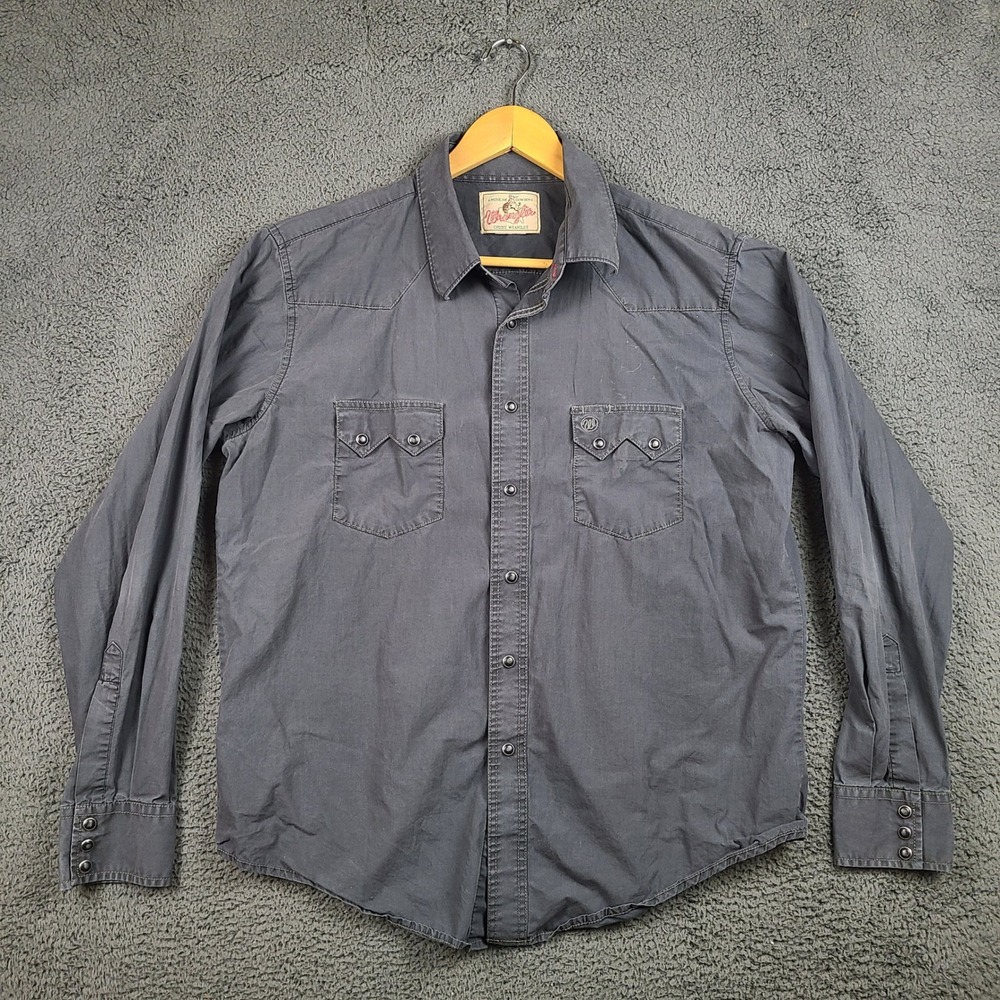 Wrangler Mens Large Gray Long Sleeve Western Pearl Snap Cowboy Shirt